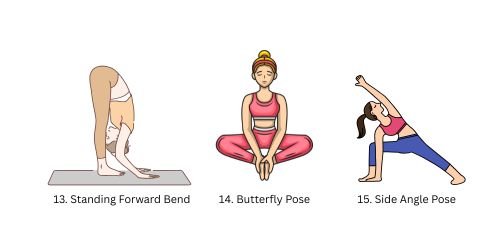 Standing Forward Bend, Butterfly Pose and Side Angle Pose